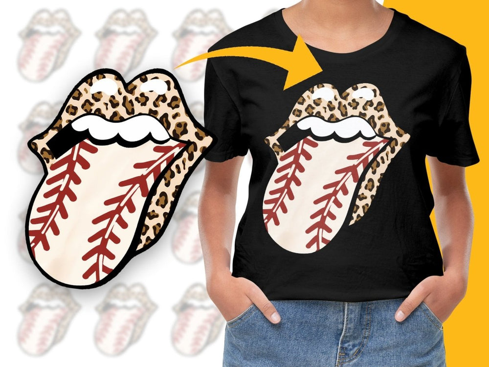 Leopard Print Tongue with Baseball Themed Design PNG File - Teepew