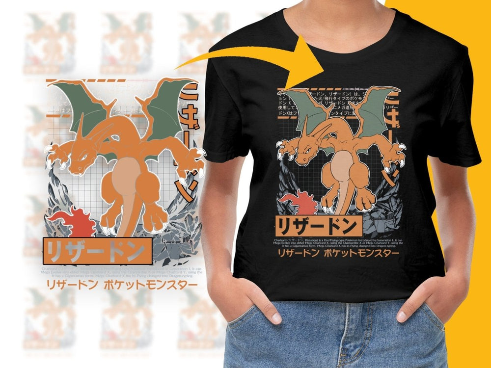 Mega Charizard X Graphic Tee Unique Anime PNG File - Teepew