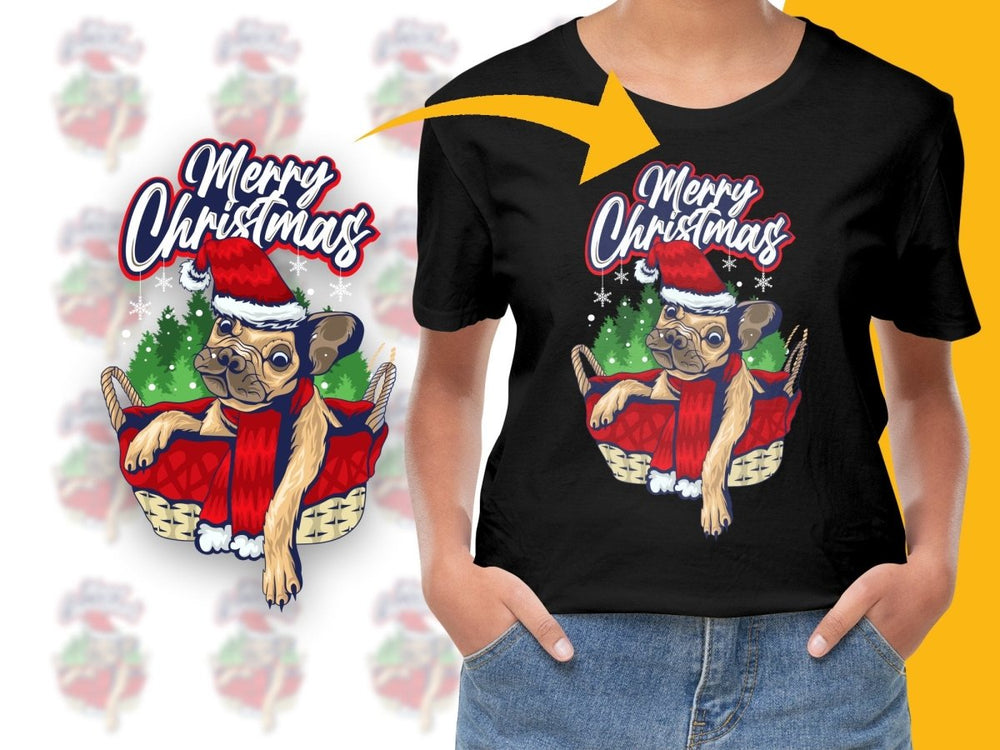 Merry Christmas Dog in Basket Cartoon Graphic PNG File - Teepew