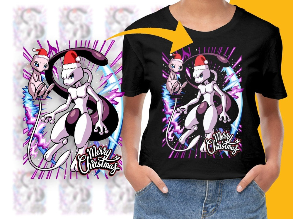 Mew and Mewtwo Merry Christmas Festive PNG File - Teepew