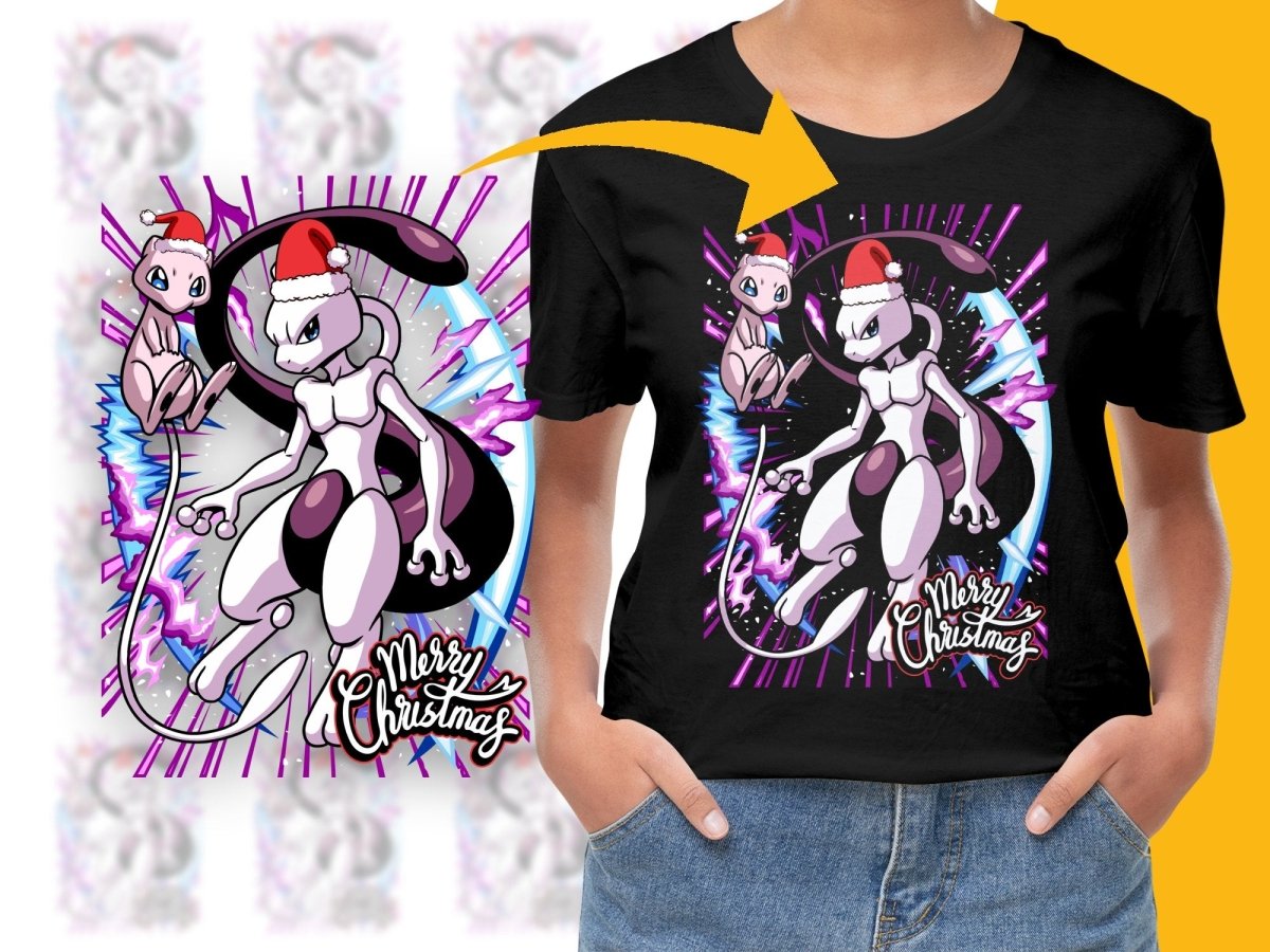 Mew and Mewtwo Merry Christmas Festive PNG File - Teepew