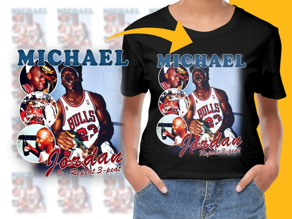 Michael Jordan Repeat 3 - Peat Celebration Basketball Legend Bootleg PNG File - Teepew