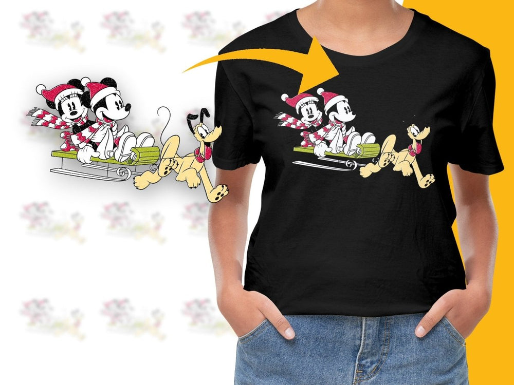 Mickey and Minnie with Pluto Sleigh Ride Christmas PNG File - Teepew