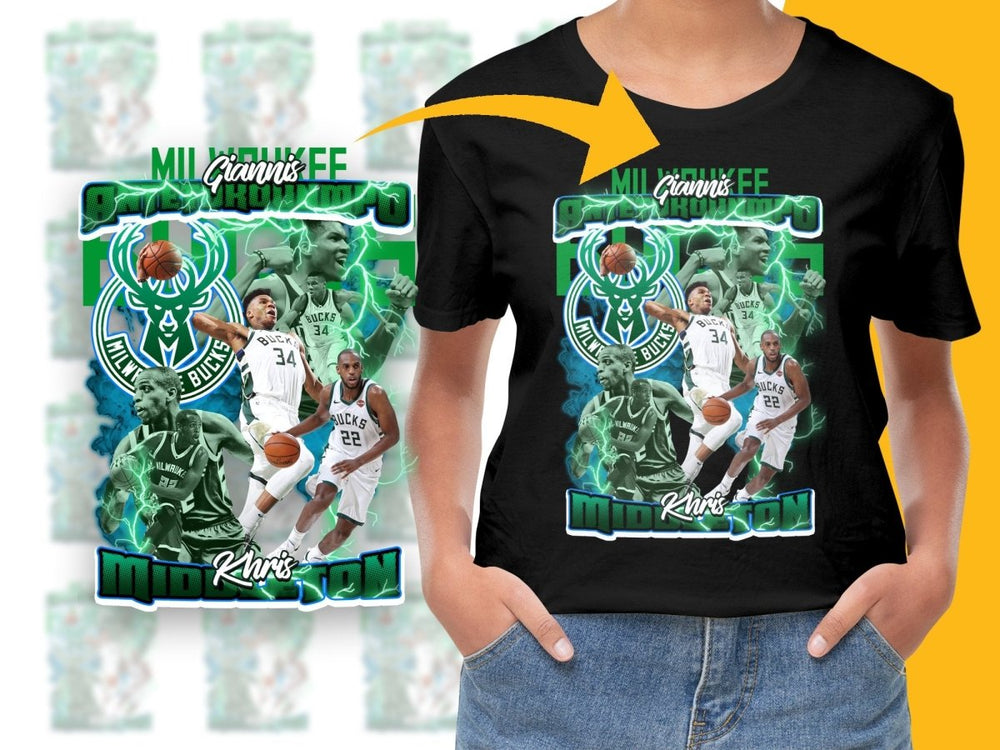 Milwaukee Bucks Giannis Antetokounmpo And Khris Middleton Basketball Superstars Bootleg PNG File - Teepew