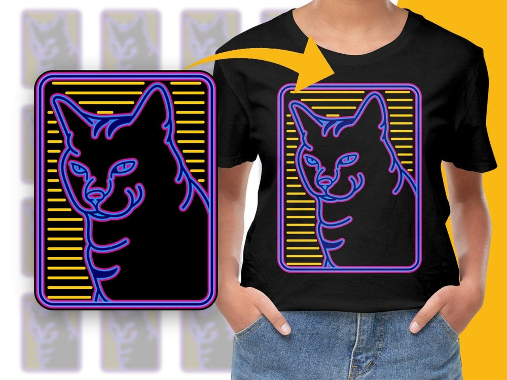 Neon Cat Art Intricate Design Casual Wear PNG File - Teepew