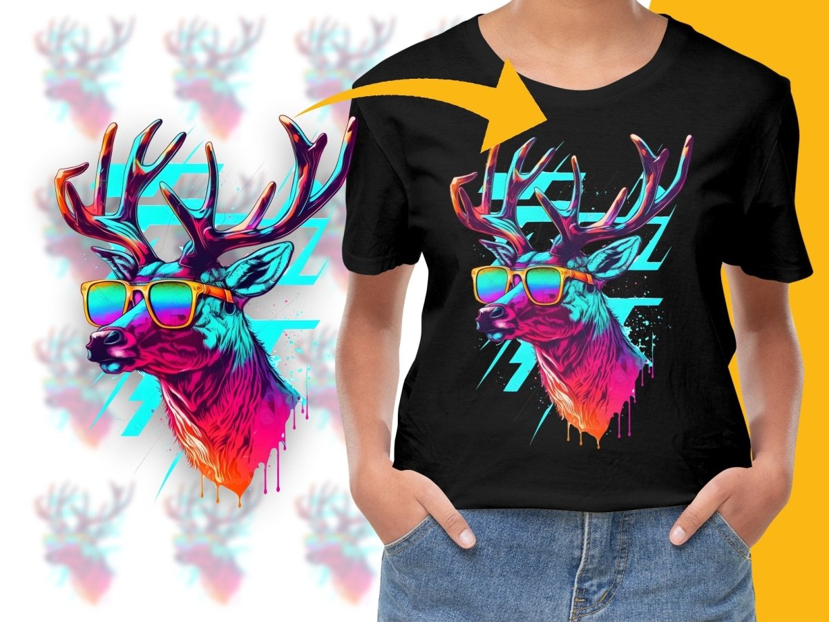 Neon Deer with Sunglasses Graphic Design PNG File - Teepew