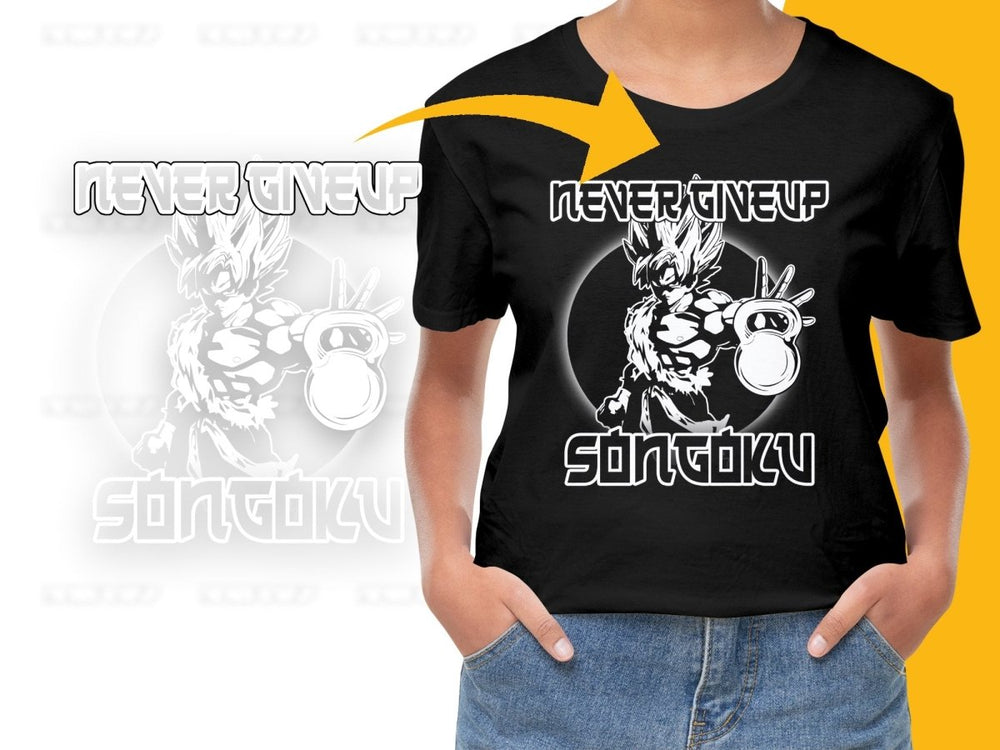 Never Give Up Son Goku Anime Graphic PNG File - Teepew