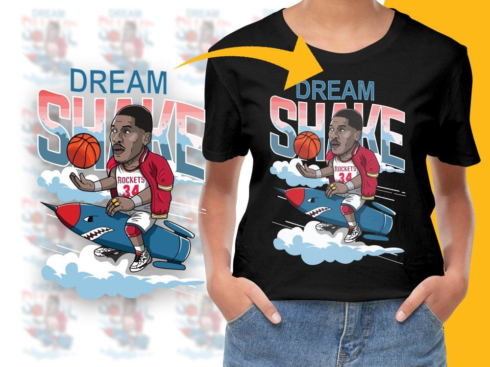 Nostalgic Hakeem Olajuwon Dream Shake Rockets Cartoon Basketball Legend PNG File - Teepew