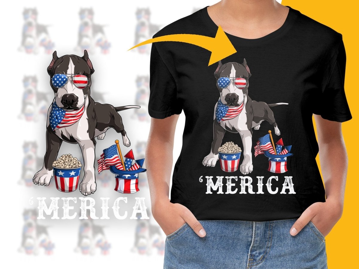 Patriotic American Pit Bull with Flags and Popcorn PNG File - Teepew