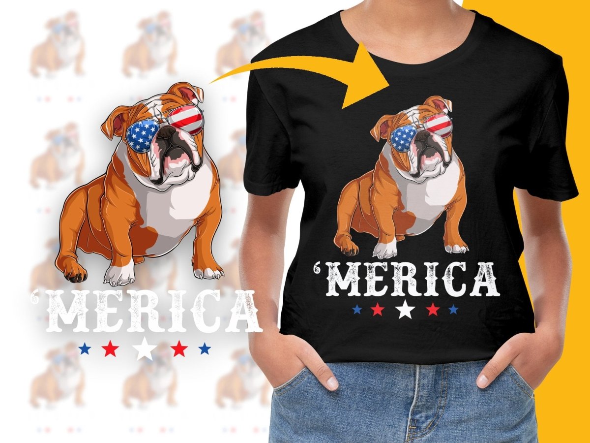Patriotic Bulldog with American Flag Sunglasses PNG File - Teepew