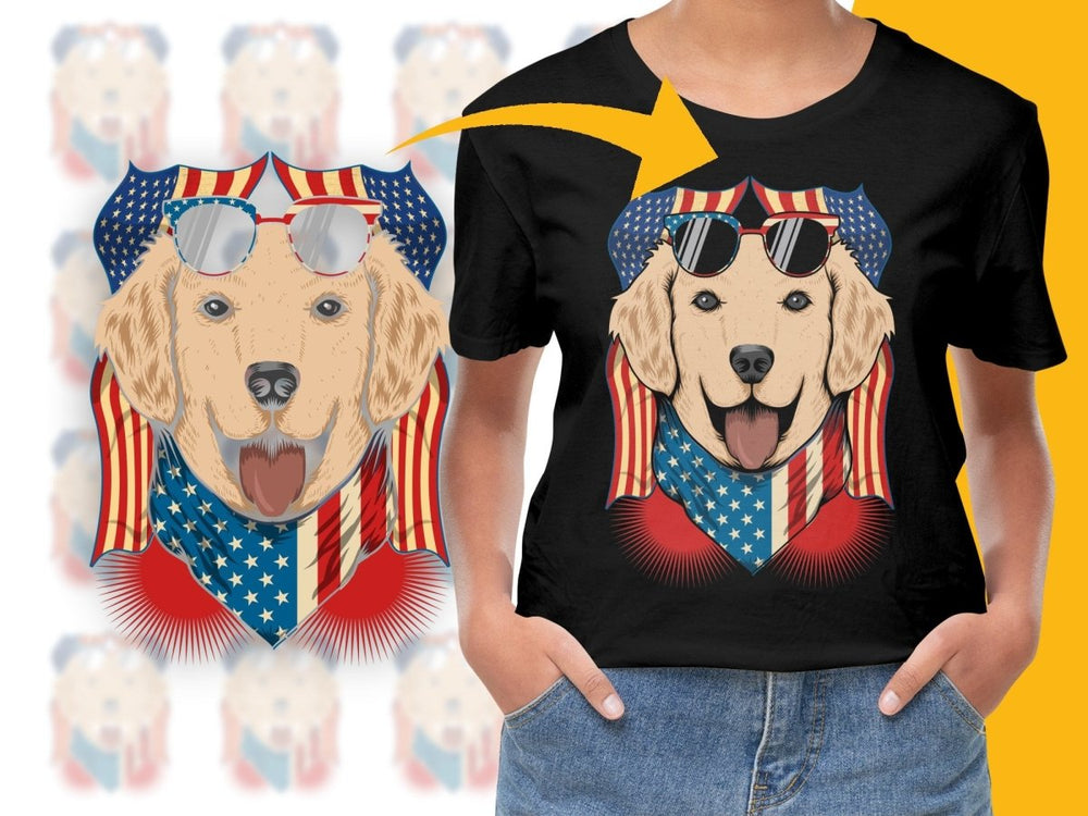 Patriotic Golden Retriever American Flag PNG File - Teepew
