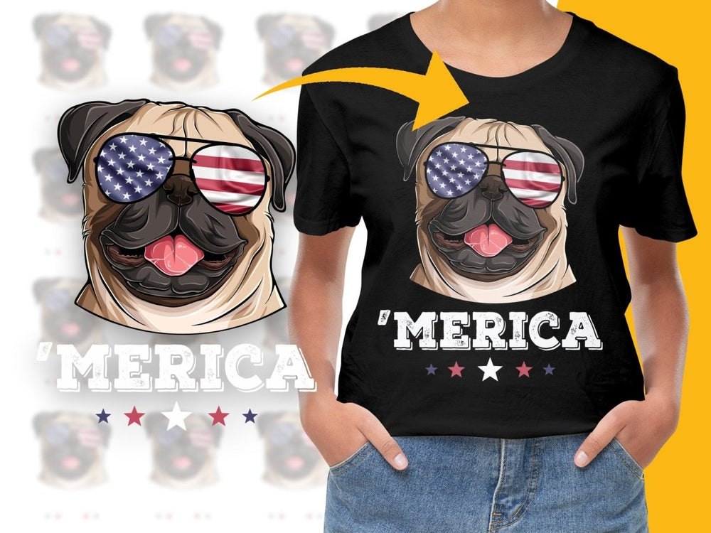 Patriotic Pug with American Flag Sunglasses PNG File - Teepew