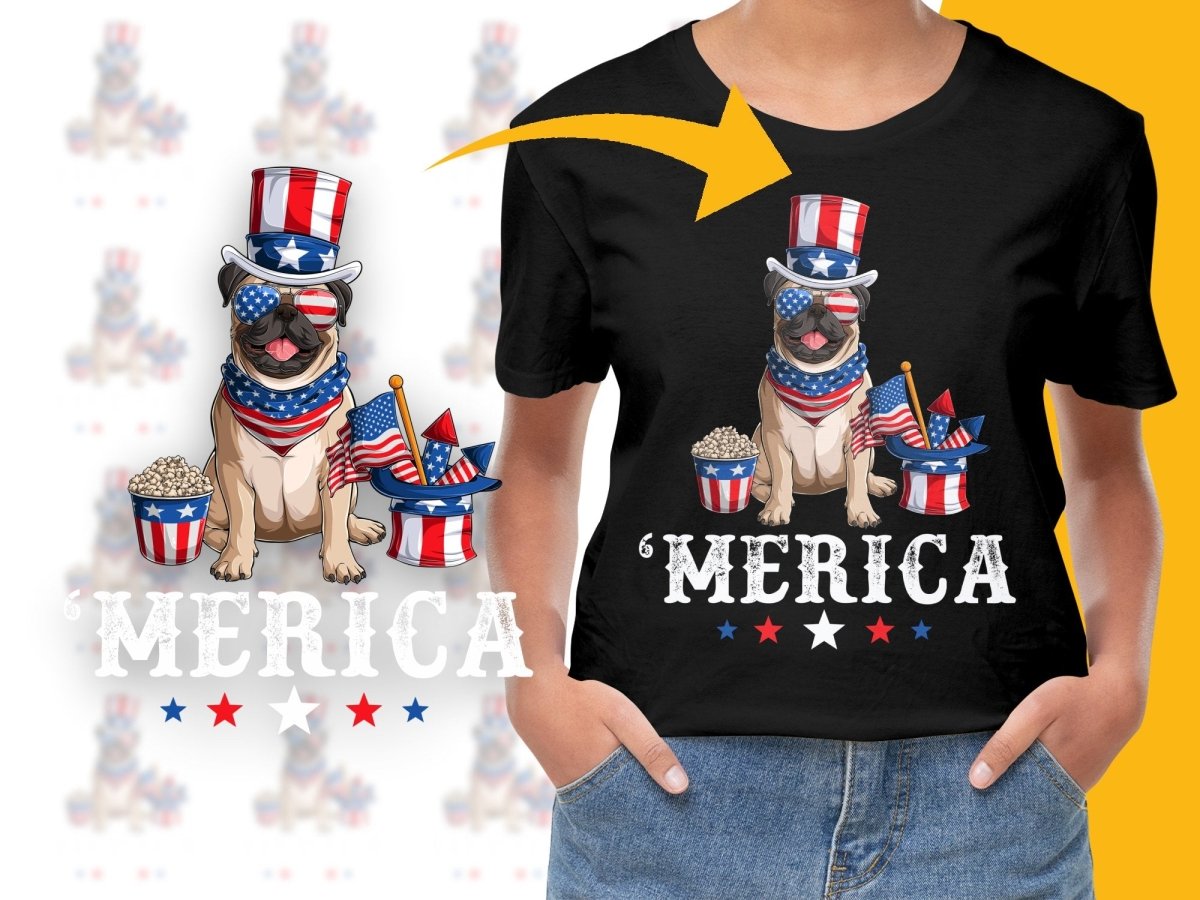Patriotic Pug with American Flags Graphic PNG File - Teepew