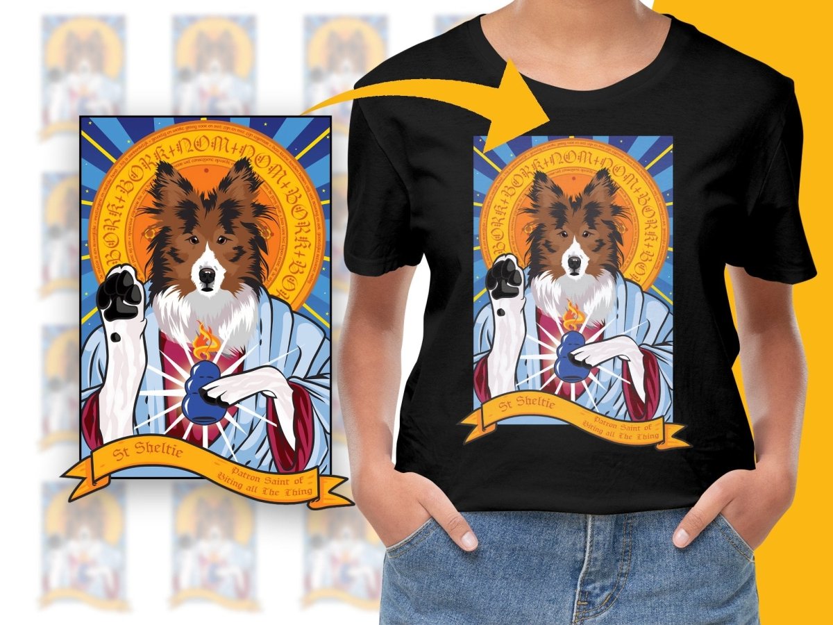 Patron Saint Featuring Cute Sheltie Dog Art PNG File - Teepew