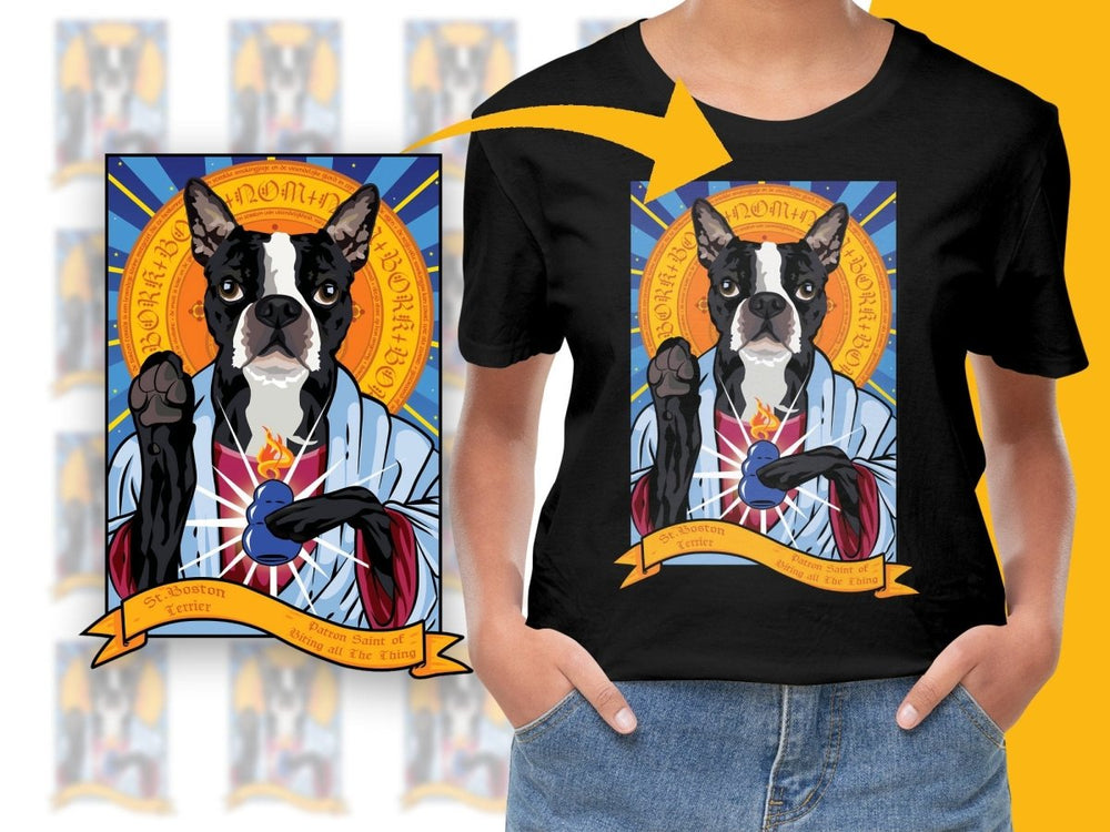 Patron Saint of Boston Terrier Wearing Blue PNG File - Teepew