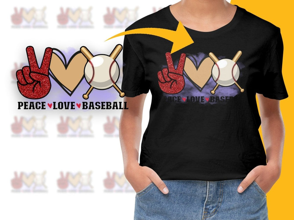 Peace Love Baseball Red Glitter Hand Heart PNG File - Teepew