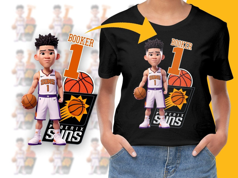 Phoenix Suns Devin Booker Cartoon Basketball Player PNG File - Teepew