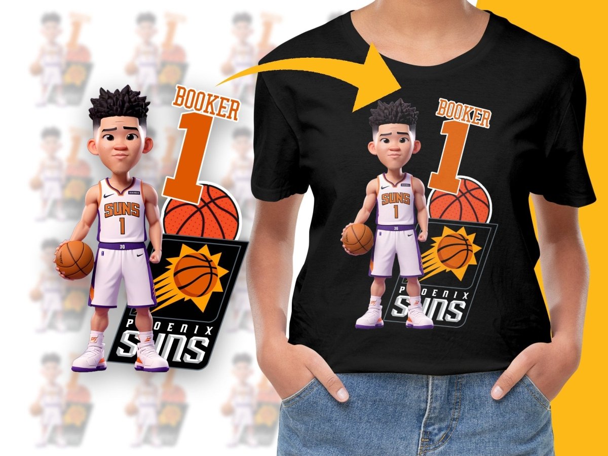 Phoenix Suns Devin Booker Cartoon Basketball Player PNG File - Teepew
