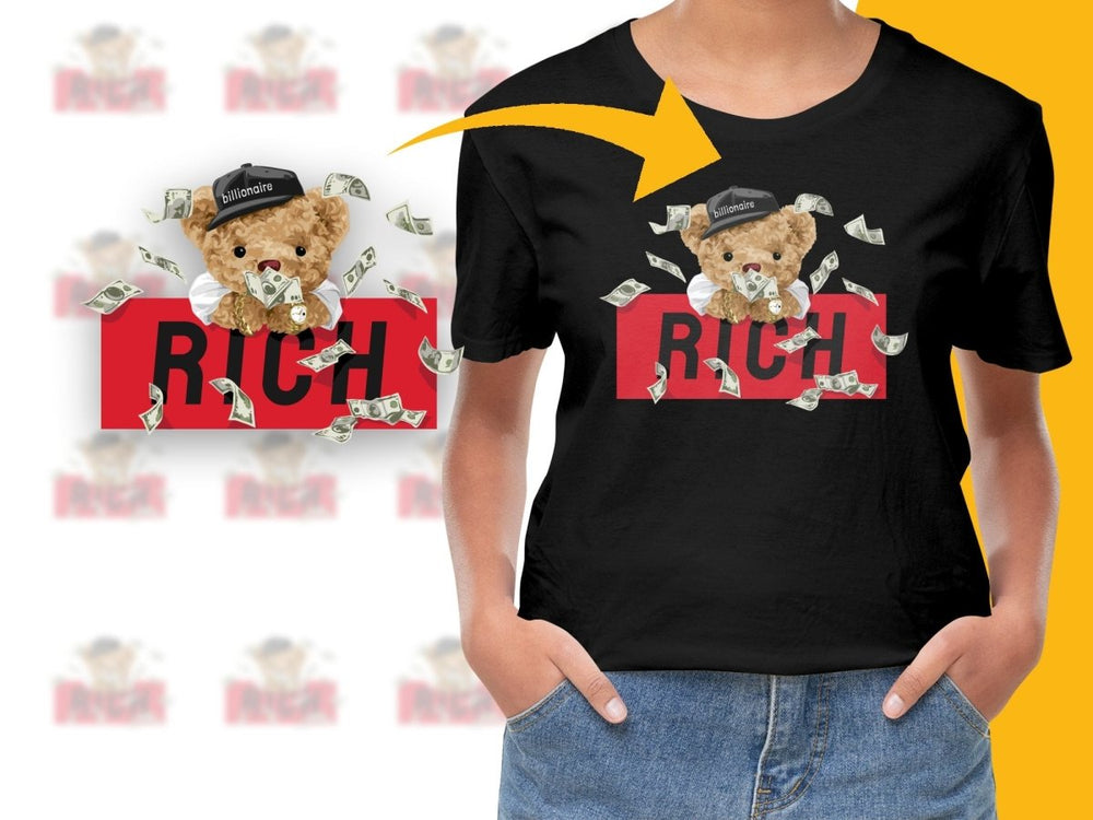 Playful Teddy Bear Design with Falling Money PNG File - Teepew