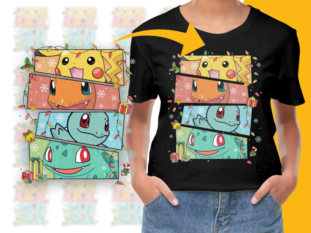 Pokemon Christmas Celebration Pikachu Charmander Bulbasaur PNG File - Teepew