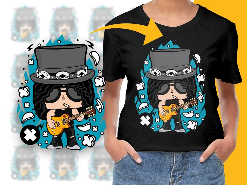 Popculture Rock Star Cartoon Figure Playing Guitar PNG File - Teepew