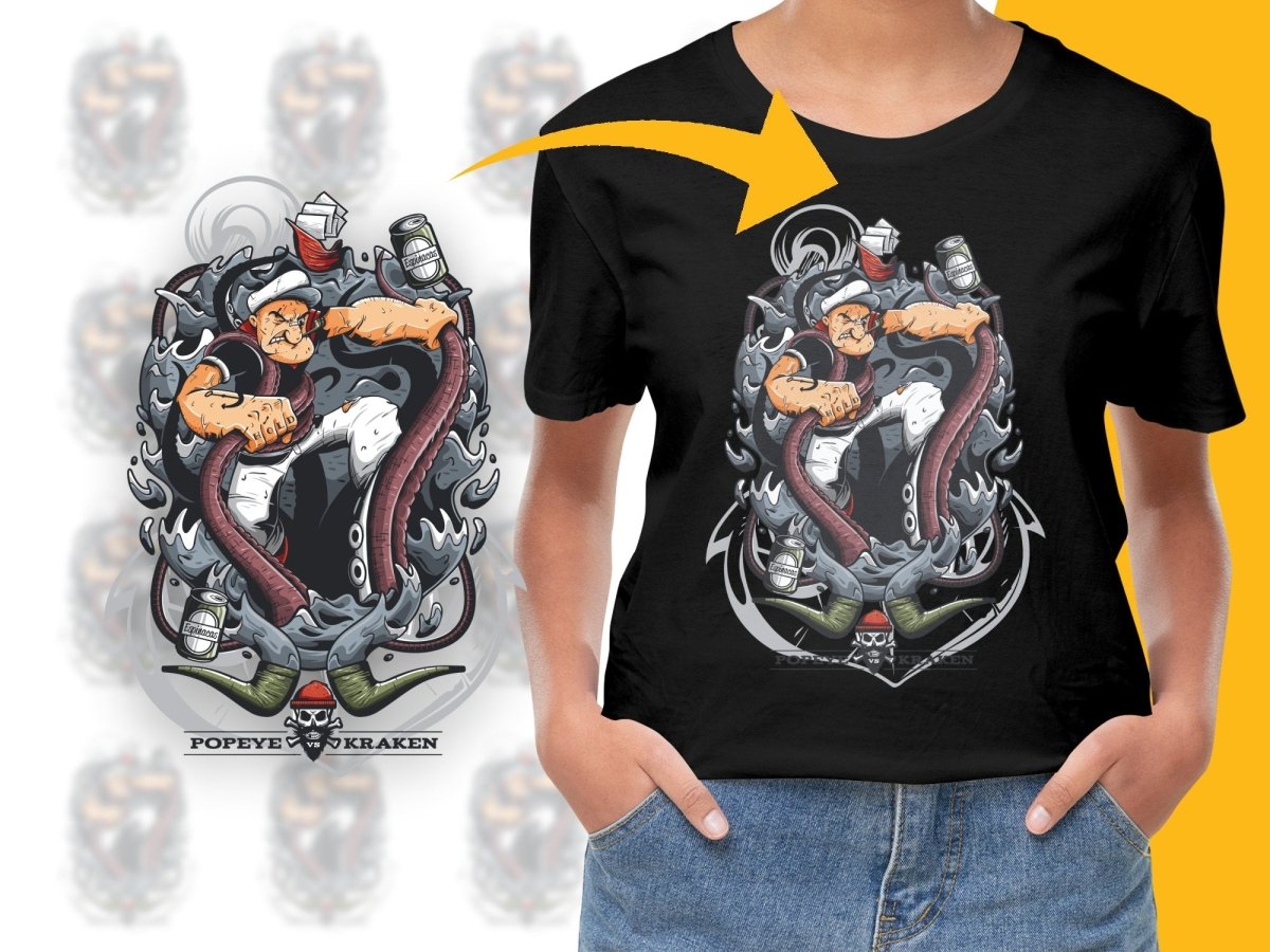 Popeye versus Kraken Design Graphic Printed PNG File - Teepew