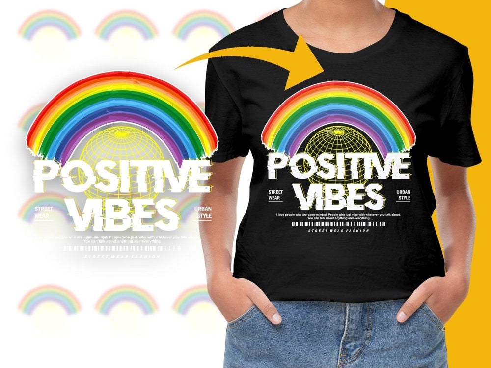 Positive Vibes Rainbow Design Graphic PNG File - Teepew