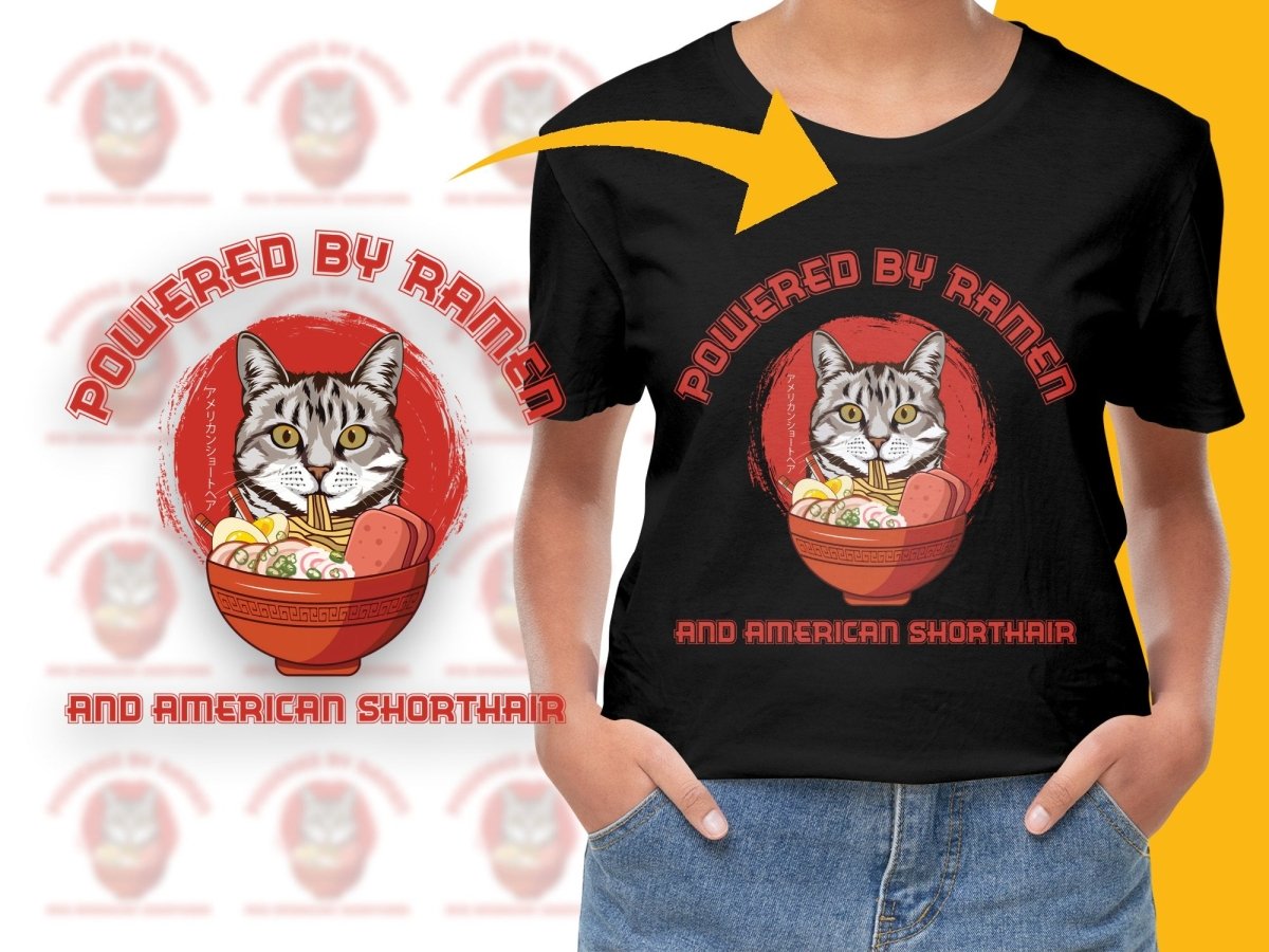 Powered by Ramen and American Shorthair PNG File - Teepew
