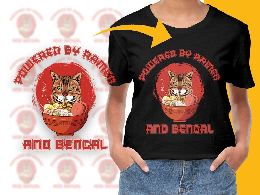 Powered By Ramen and Bengal Cat Graphic PNG File - Teepew