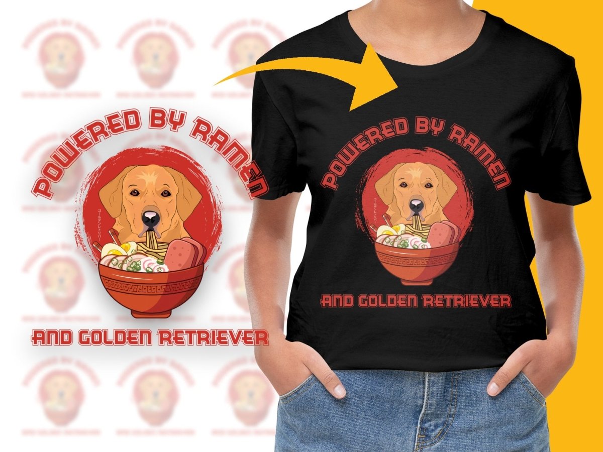 Powered by Ramen and Golden Retriever PNG File - Teepew