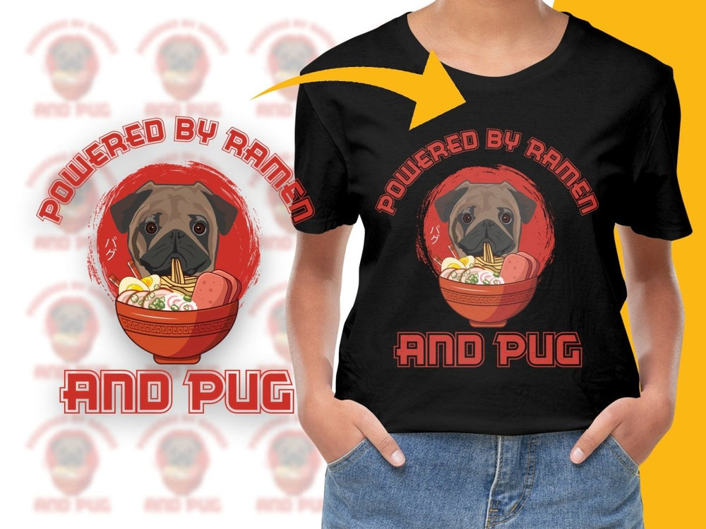 Powered by Ramen and Pug Graphic Design PNG File - Teepew