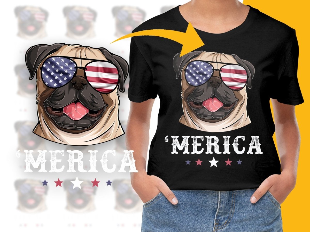 Pug Dog With American Flag Sunglasses Graphic PNG File - Teepew