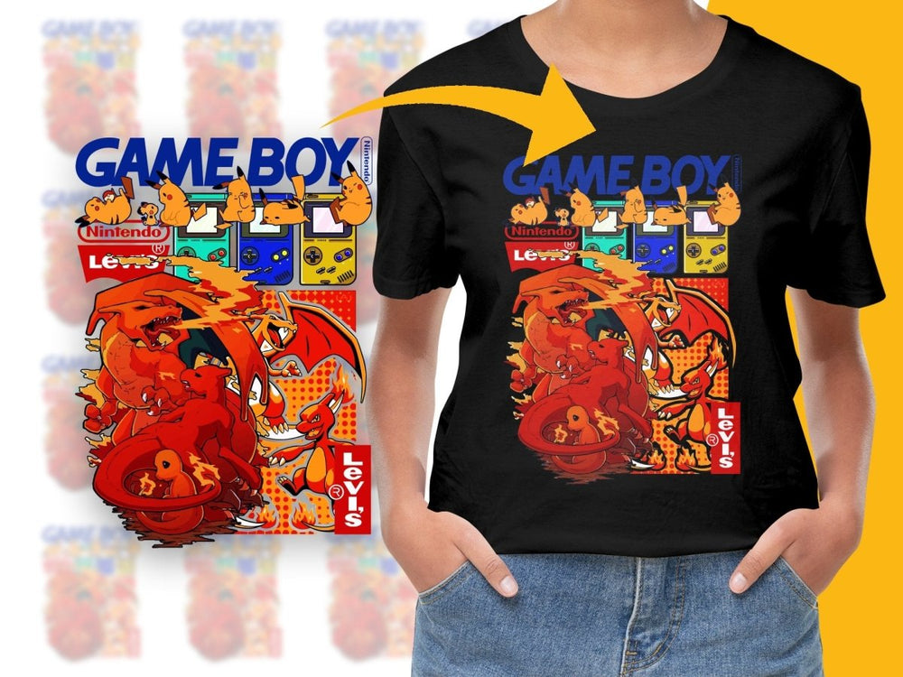 Retro Game Boy Pikachu and Charizard Graphic PNG File - Teepew