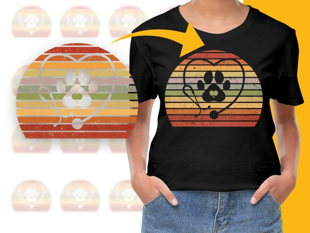Retro Heartbeat Dog Paw Print Design PNG File - Teepew