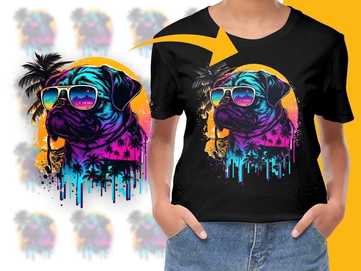 Retro Pug Dog with Sunglasses Artistic Graphic PNG File - Teepew