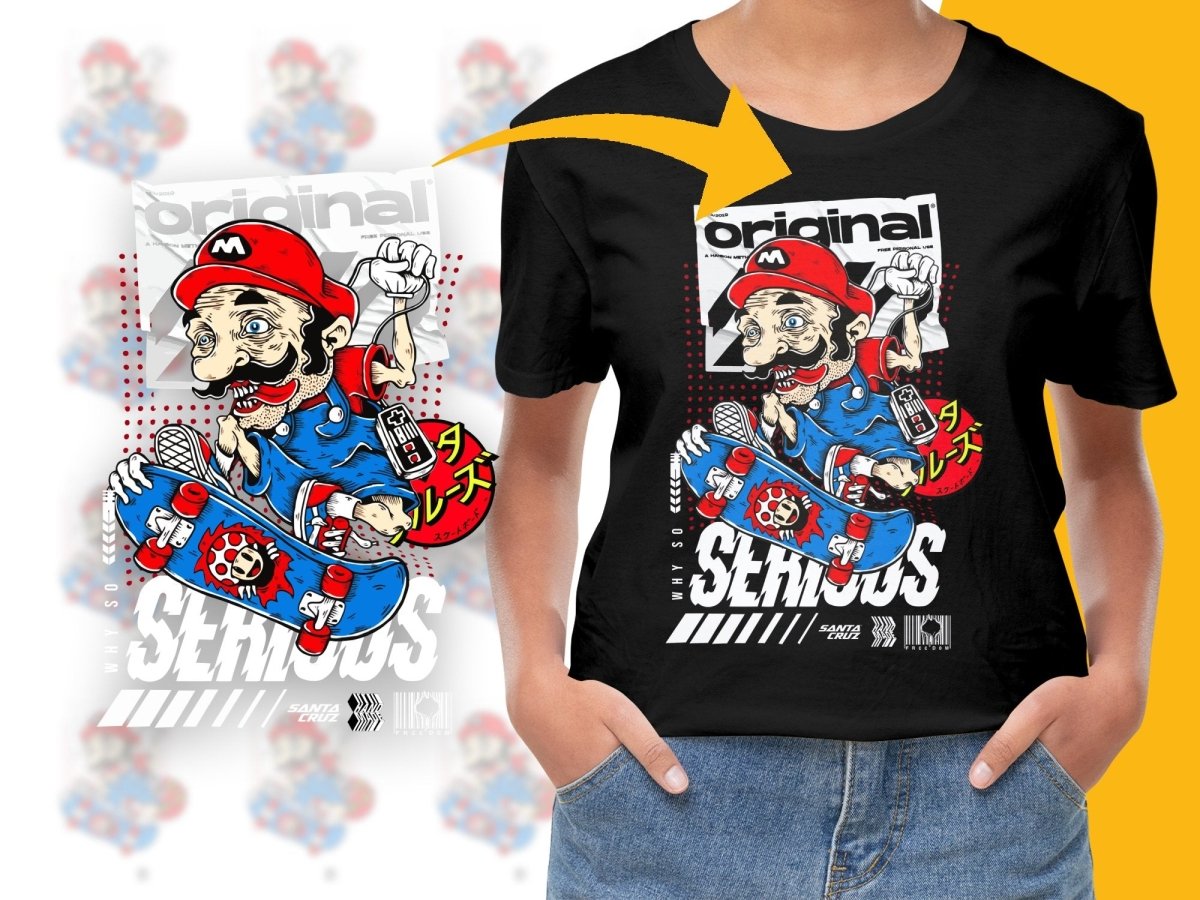 Retro Skateboarding Mario Graphic PNG File - Teepew