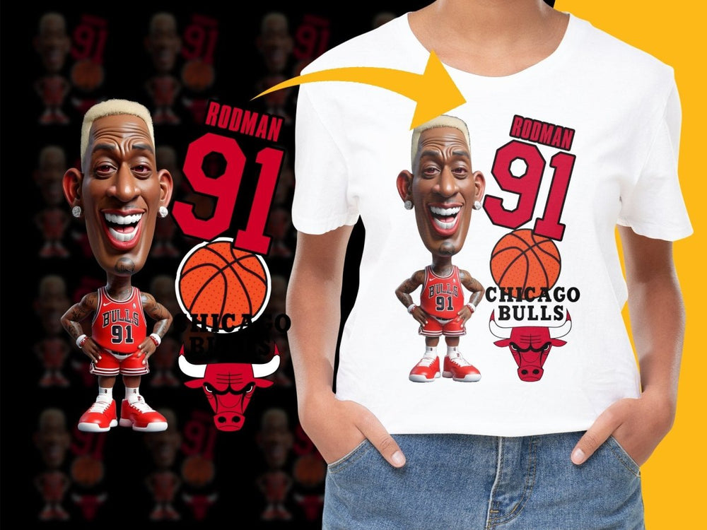 Rodman Number 91 Chicago Bulls Cartoon Style PNG File - Teepew