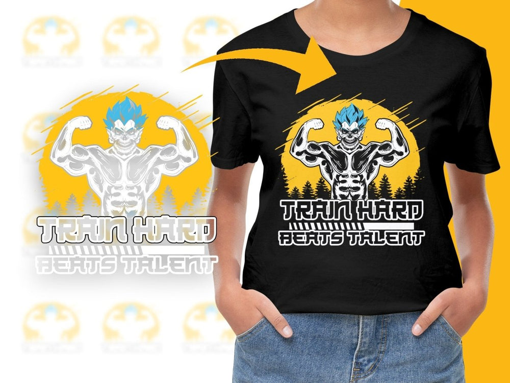 Saiyan Hero Flexing in Yellow Background PNG File - Teepew