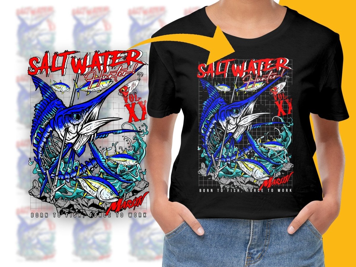 Salt Water Hunter Marlin Born to Fish Force to Work PNG File - Teepew