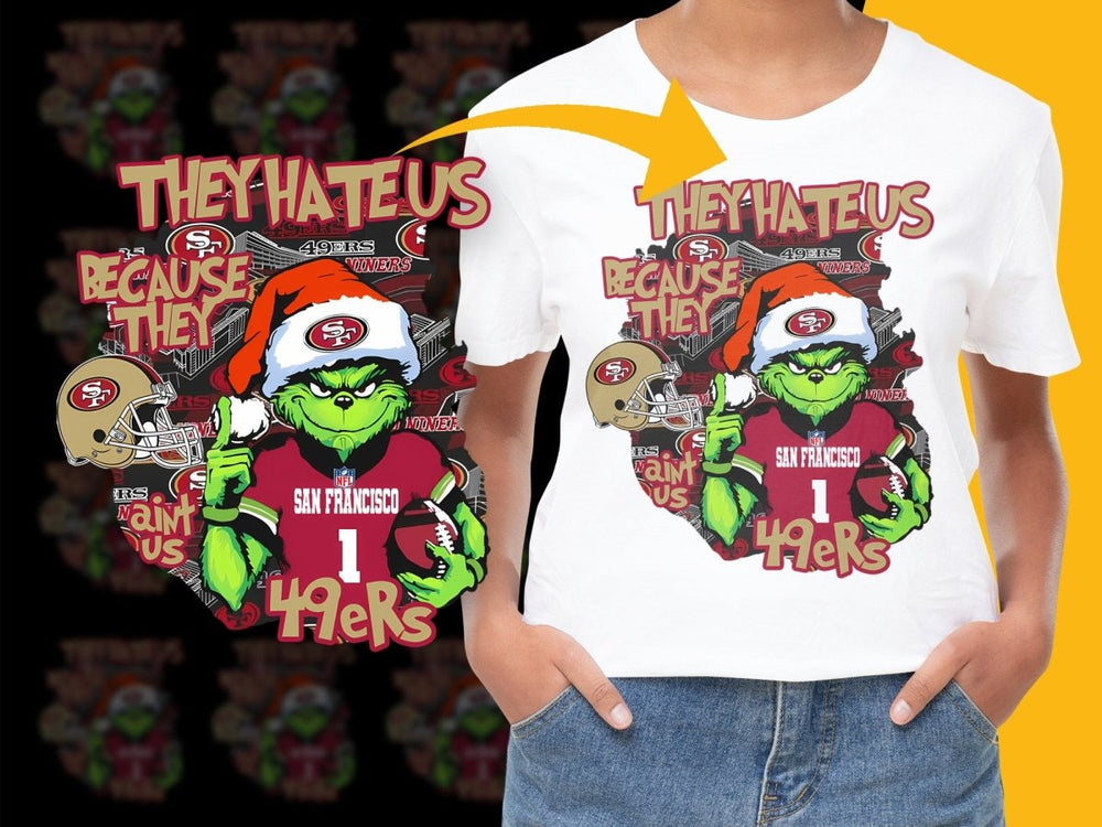 San Francisco 49ers Themed Grinch Wearing Santa Hat PNG File - Teepew