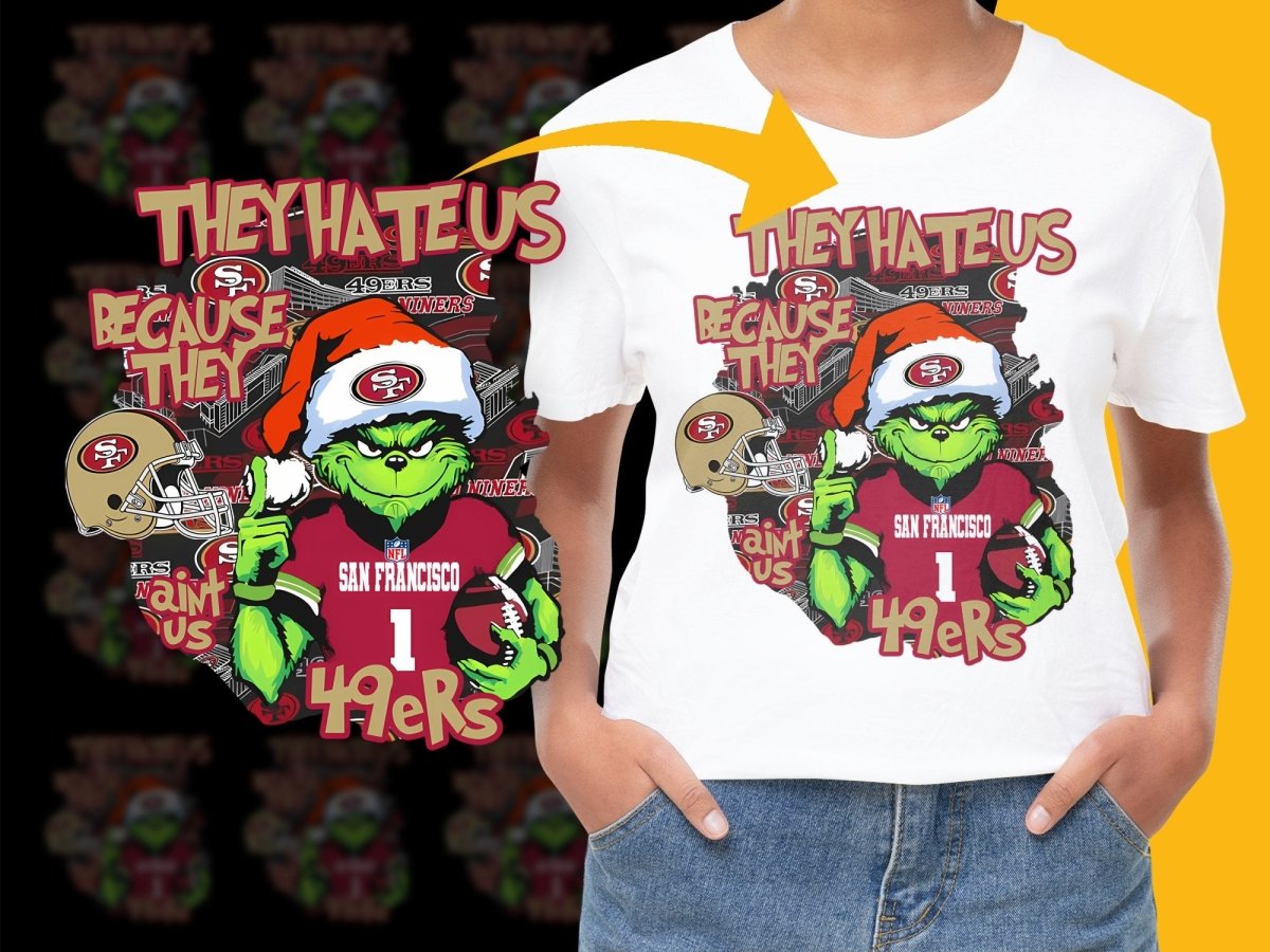 San Francisco 49ers Themed Grinch Wearing Santa Hat PNG File - Teepew