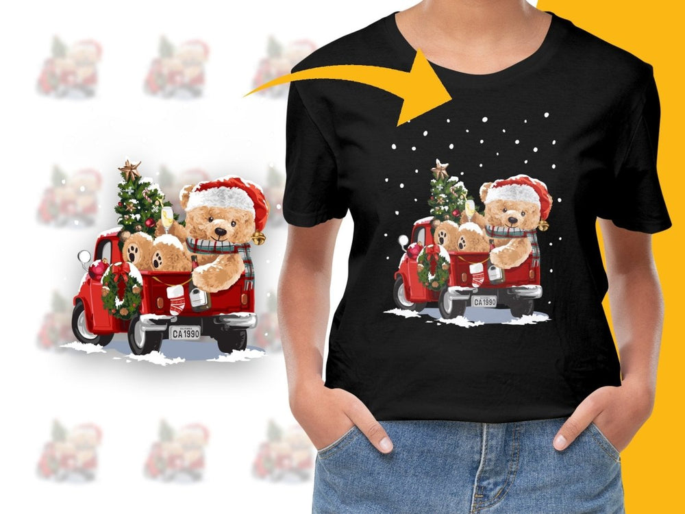 Santa Bear on Red Truck with Christmas Tree PNG File - Teepew
