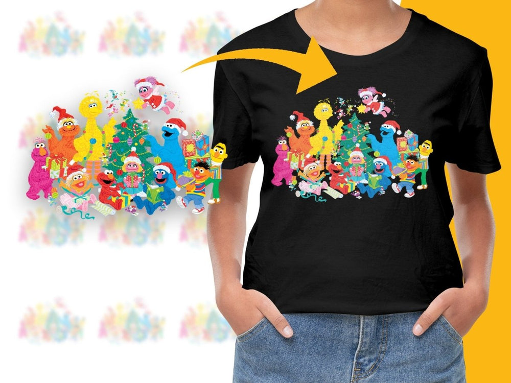 Sesame Street Characters Decorating Christmas Tree PNG File - Teepew