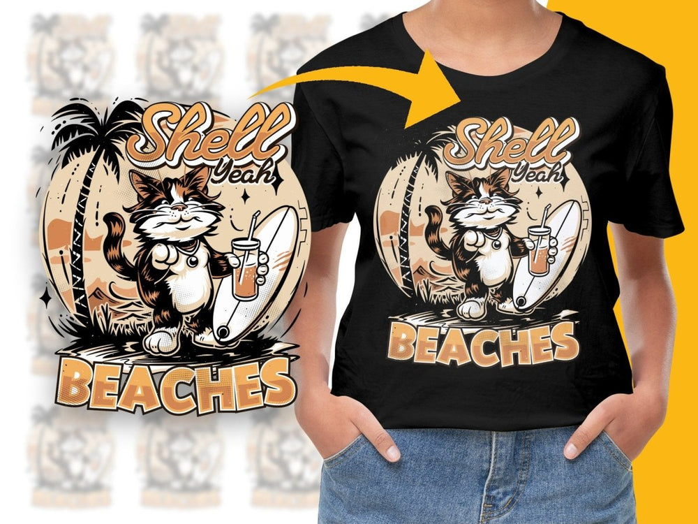 Shell Yeah Beaches Cat Design Summer Theme PNG File - Teepew