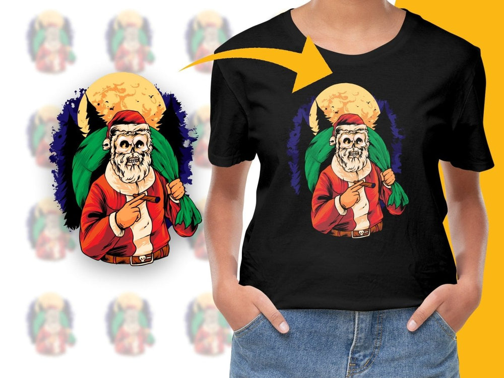 Skull Santa Christmas Moon Tree Background PNG File - Teepew