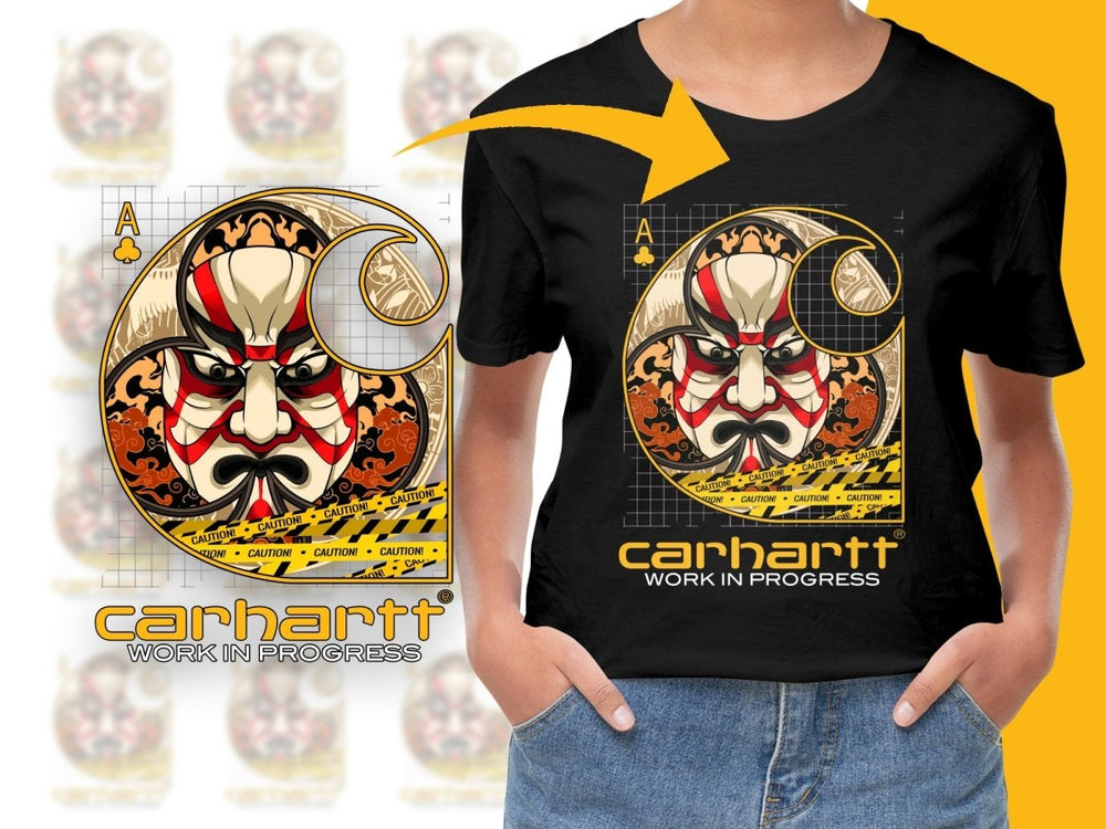 Streetwear Brand Work in Progress PNG File Featuring Oni Mask Artwork - Teepew