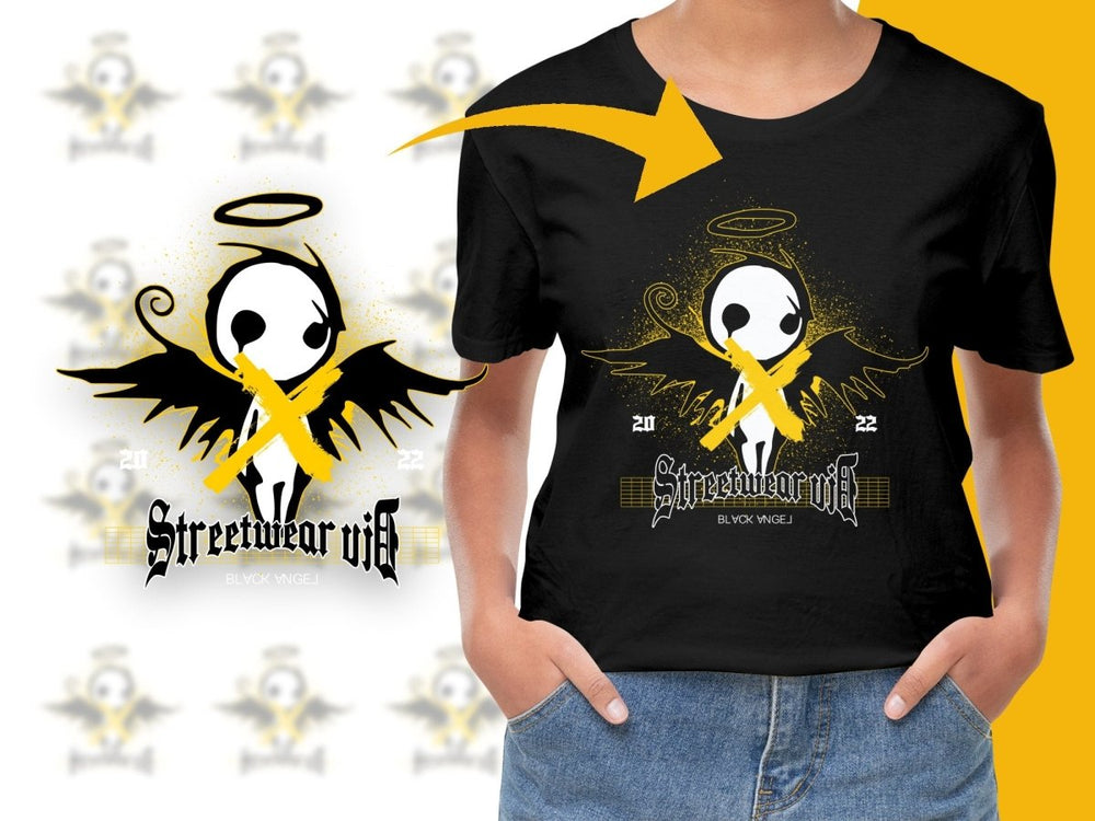 Streetwear Vibe Angel Wings Black and Yellow PNG File - Teepew