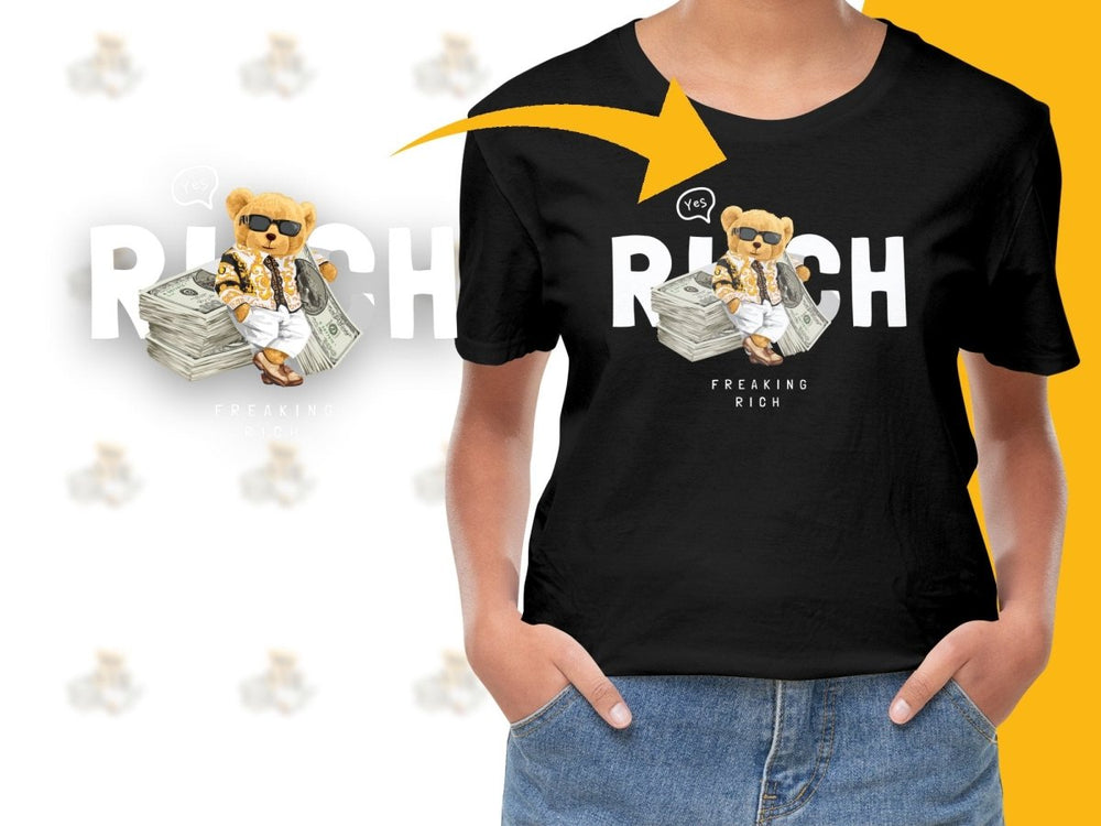 Stylish Bear with Money Freaking Rich Graphic PNG File - Teepew