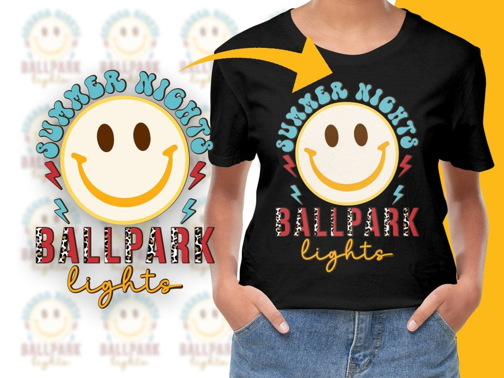 Summer Nights Ballpark Lights Smiley Graphic PNG File - Teepew
