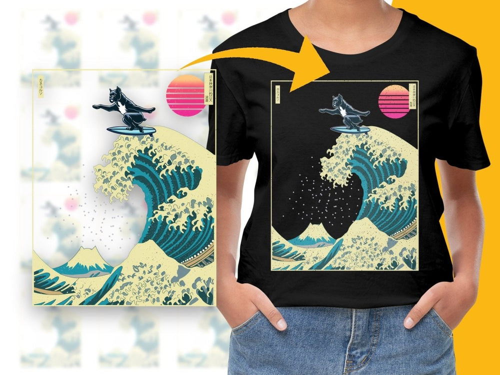 Surfer Dog Artwork on Japanese Wave PNG File - Teepew